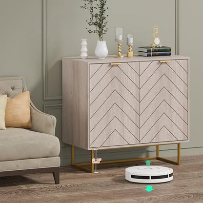 31.5" Natural Sideboard Buffet Cabinet, Cabinet with Doors & Adjustable Shelf for Living Room & Kitchen, Log Color