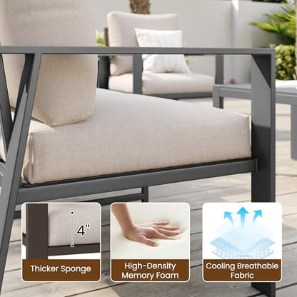 Aluminum Outdoor Loveseat with Coffee Table Small Furniture Patio Love Seat Couch Outdoor Chairs with 4" Cushion Loveseats Sofa for Poolside,Balcony,Deck,Yard