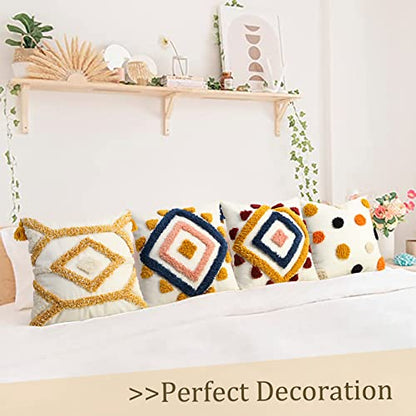 Boho Pillow Covers 20x20 Modern Geometric Diamond Boho Pillows Decorative Throw Pillow Cases Blue Pink Soft Woven Tufted Pillow Cushion for Couch Sofa Bedroom Living Room