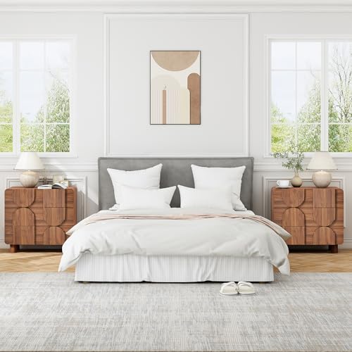 3 Drawer Nightstand Set of 2, Walnut Wooden Dresser with Curved Profile, Mid-Century Modern Bedside Cabinet for Bedroom Living Room Entryway, 31.5" W x 15.75" D x 29.1" H