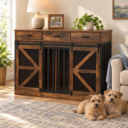 Furniture Dog Crate for Medium to Large Dogs, 2-in-1 Wooden Kennel, view 4