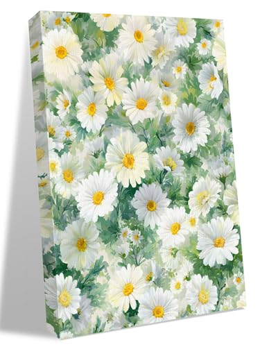 NuYeBiofx Spring Watercolor Daisy Flower Canvas Wall Art Prints,48"x32" Framed Picture Artwork Blossom Floral Oil Painting Art Printed Canvas Oil Painting for Living Room Bedroom Office,Ready to Hang