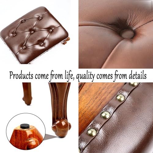 Leather Foot Stool Small,Vintage Ottoman Leather Foot Rest,Wooden Footrest,Upholstered Footstool for Couch/Living Room/Sofa,Cherry (12.6)