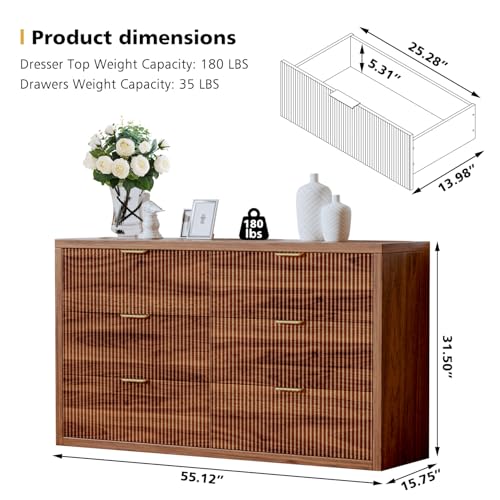 55.12" Modern Chest of Drawer, 6 Deep Drawers, Clothes Organizer, view 7