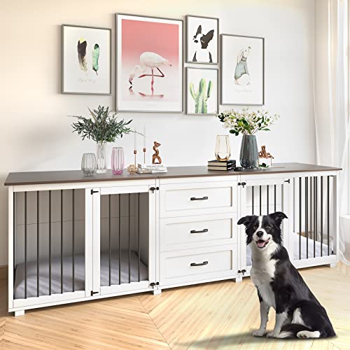 Furniture Style Dog Crate, Farmhouse Wooden Dog Kennel Furniture with 3 Drawer, view 3