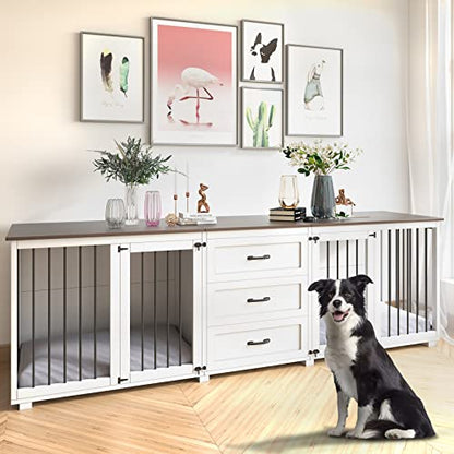 Furniture Style Dog Crate, Farmhouse Wooden Dog Kennel Furniture with 3 Drawer, view 3