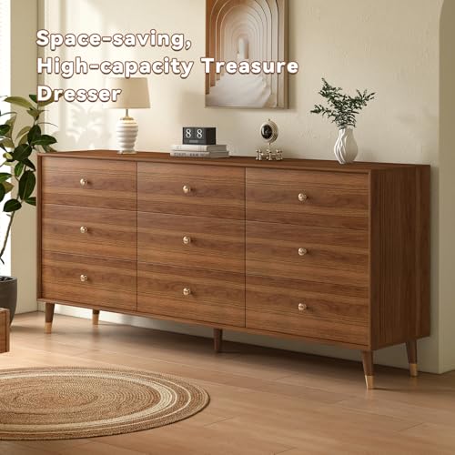 Dresser for Bedroom, 63 Inch 9 Drawer Wooden Chest of Drawers, view 8