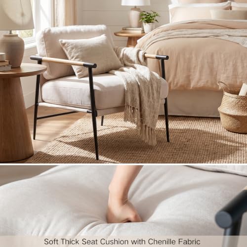 Mid-Century Chenille Lounge Chair with Black Legs, Beige, view 5