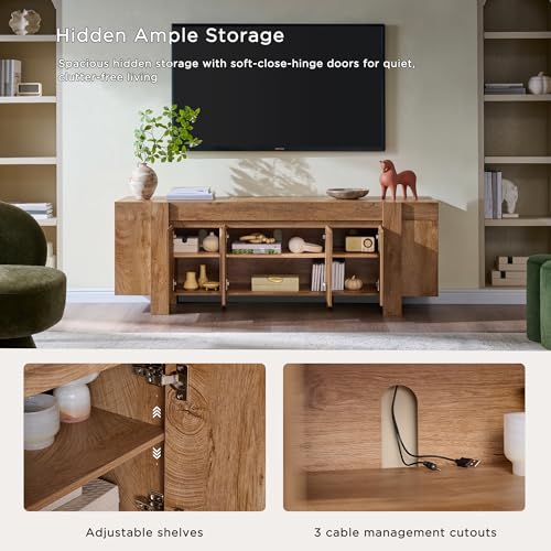 70" Modern Farmhouse TV Stand for TVs up to 80 Inch, Light Knotty, view 7