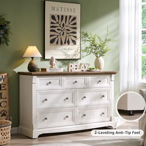 Farmhouse 7 Drawers Dresser for Bedroom 54" W Wood Rustic Chest, view 4