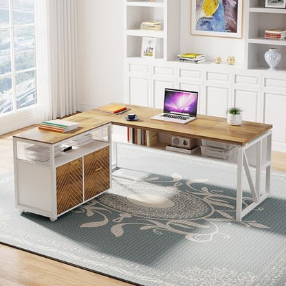 L Shaped Desk with Drawer, 63" Executive Computer Desk and lateral File Cabinet, view 4