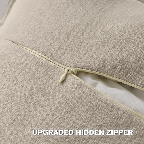Pack of 2 Solid Chenille Throw Pillow Covers 24x24 Inch Soft Edge Decorative European Cushion Cases Farmhouse Accent for Couch Bed Living Room, Oatmeal