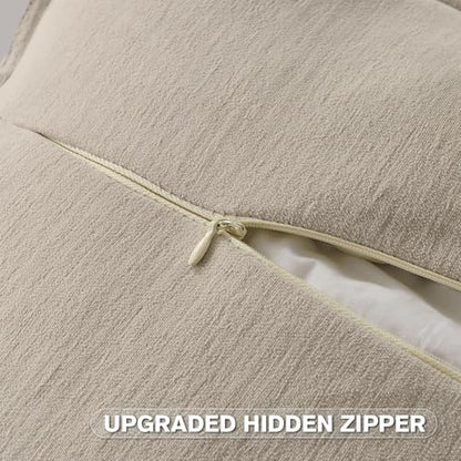 Pack of 2 Solid Chenille Throw Pillow Covers 24x24 Inch Soft Edge Decorative European Cushion Cases Farmhouse Accent for Couch Bed Living Room, Oatmeal