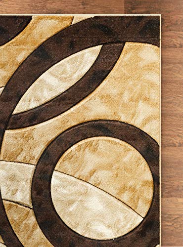Area Rug 2x3 Brown Door Mat Modern Circles Soft Contemporary Floor Carpet Fluffy Texture for Indoor Living Dining Room and Bedroom Area