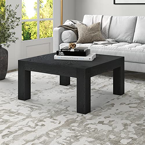 34" Square Coffee Table with Wood Top for Living Room, Family Room, Office, or Apartment, Natural Black