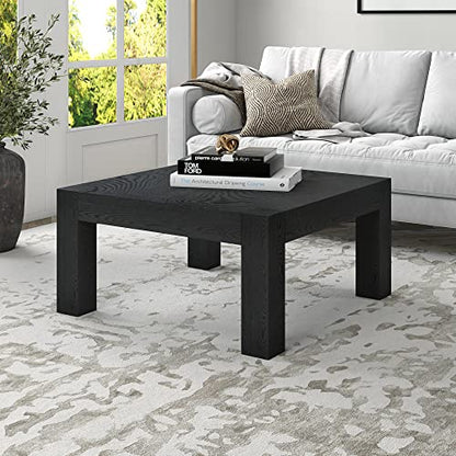 34" Square Coffee Table with Wood Top for Living Room, Family Room, Office, or Apartment, Natural Black