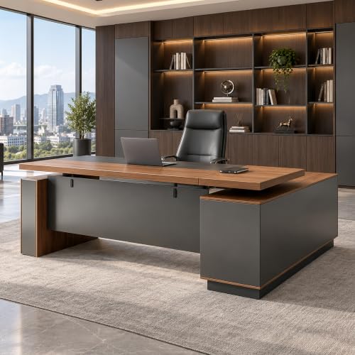 71 Inch L Shaped Executive Standing Desk with Drawers, view 2