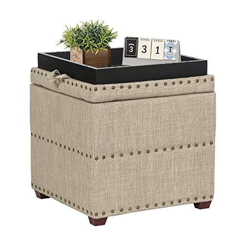 High Cube Ottoman in Beige Wood Legs, view 2