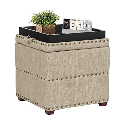 High Cube Ottoman in Beige Wood Legs, view 2