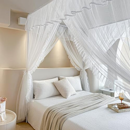 AIKASY 4 Corners Post Ruffle Princess Bed Canopy Curtain, view 9