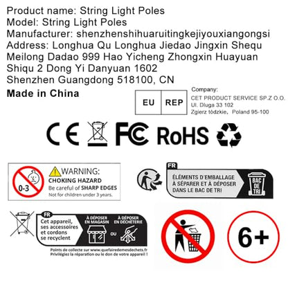 AHRLHR 6 Pack String Light Poles, Outdoor String Light Pole 10 ft Forked Metal Light Pole with Adjustable Outdoor Light Stand, Deck, Backyard, Garden, Wedding, Rustproof and Sturdy with Hooks.