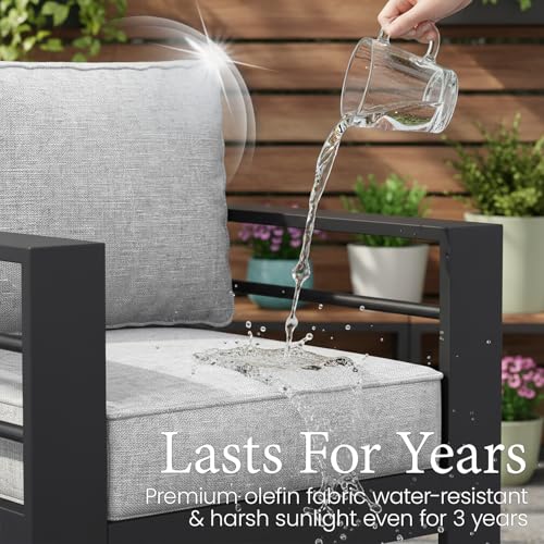 Outdoor Aluminum Furniture Set, 5 Pieces Patio Sectional Conversation Chat Sofa Modern Seating Set with Coffee Table