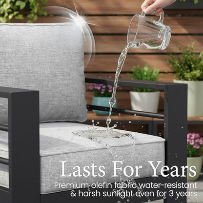 Outdoor Aluminum Furniture Set, 5 Pieces Patio Sectional Conversation Chat Sofa Modern Seating Set with Coffee Table