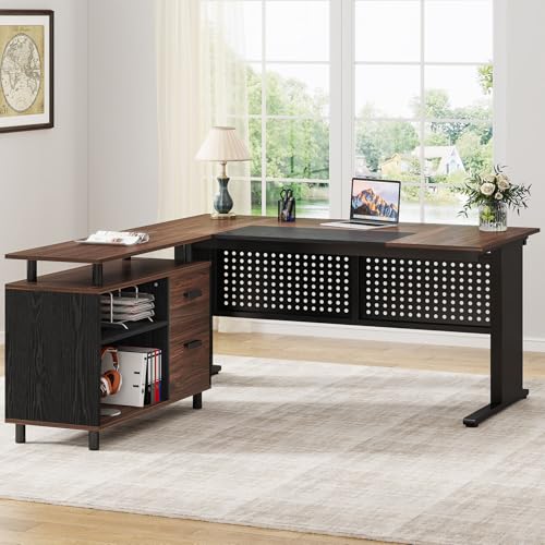 Tribesigns 63 Inch Executive Desk with File Cabinet, L Shaped Office Desk, view 6
