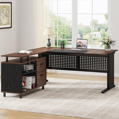 Tribesigns 63 Inch Executive Desk with File Cabinet, L Shaped Office Desk, view 6