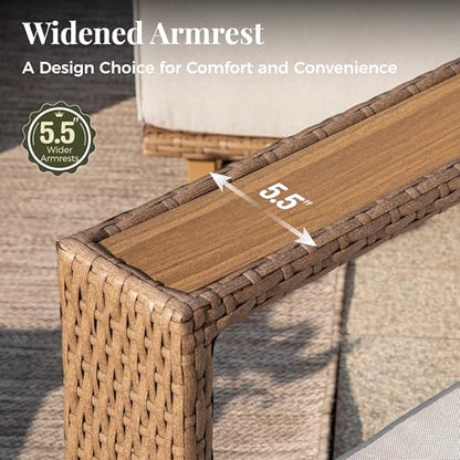 4 Pcs Outdoor Patio Furniture Set, Yellow Rattan Wicker Modular Couch Chairs, 2 Rattan Single Sofa, 2 Ottomans with 10" Extra Thick Cushions, Low Profile Lawn Garden Deck Furniture