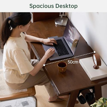 100% Solid Rubber Wood Desk Home Office Desk Mid Century Modern Writing Computer Desk with Drawer for Home Office 31.49" W Walnut Color