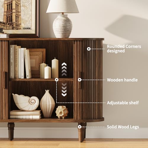 55" Sideboard Buffet Cabinet with Storage - Fluted Credenza Storage Cabinet, view 4