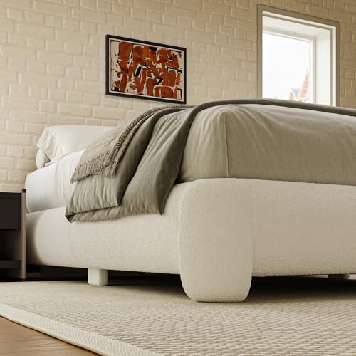 Cloud Platform Bed Frame Queen Size, Soft Boucle Bed Frame with Round Corner, view 5