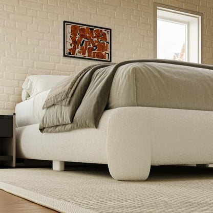 Cloud Platform Bed Frame Queen Size, Soft Boucle Bed Frame with Round Corner, view 5