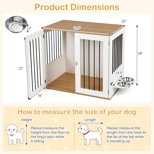 31.5” Dog Crate Furniture, Indoor Wooden Dog Kennel with Double Lock Doors, view 5