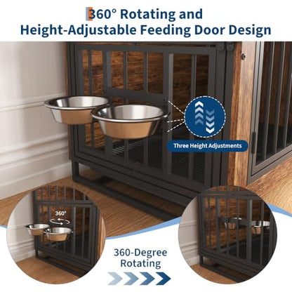 45.3" Dog Crate Furniture with Removable Tray and Rotating Bowls, view 4