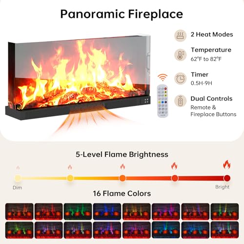 70" Fireplace TV Stand,3-Sided Glass Electric Fireplace, Black, view 7