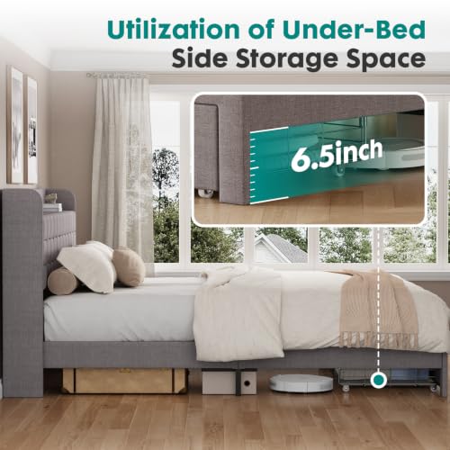 Queen Bed Frame, Upholstered Platform Bed Frame with Storage Drawers, view 7