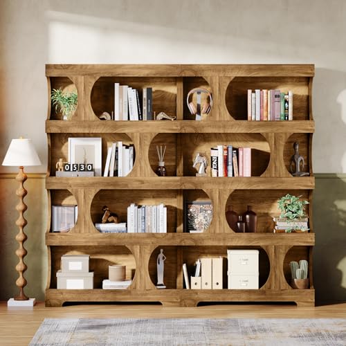 71" Tall Bookcase Set of 2, 4-Tier S-Shaped Bookshelf, view 5