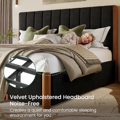 King Size Bed Frame and Headboard & 4 Drawers,Solid Wood Bed Frame, view 6