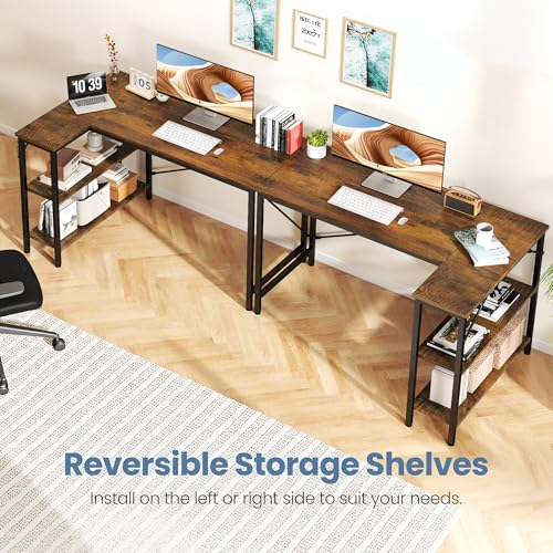 47" L Shaped Computer Desk, Corner Desks with Storage Shelves, Brown, view 5