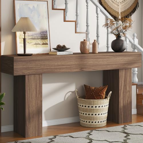 63 Inch Long Console Table for Entryway, Farmhouse Wood Rectangular Sofa Table Behind Couch Table, Narrow Entryway Table for Living Room, Entrance, Hallway, Foyer, Easy Assembly (Brown)