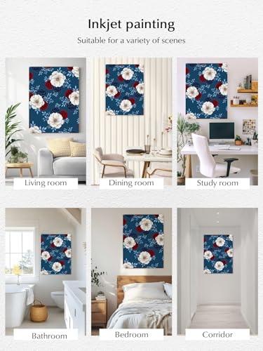 NuYeBiofx Independence Day Floral Canvas Wall Art Prints,48"x32" Framed Picture Artwork Red White Blue Roses Pattern Printed Canvas Oil Painting for Living Room Bedroom Office,Ready to Hang