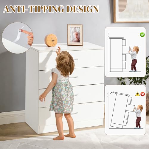 White 4 Drawer Dresser, Modern Small Chest of Drawers, view 5