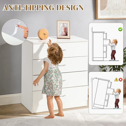 White 4 Drawer Dresser, Modern Small Chest of Drawers, view 5