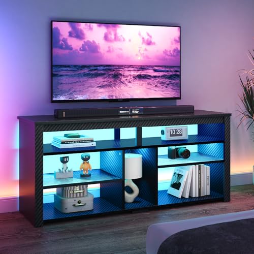 Gaming LED TV Stand with Storage, 55 Inch, Carbon Fiber Black, view 4