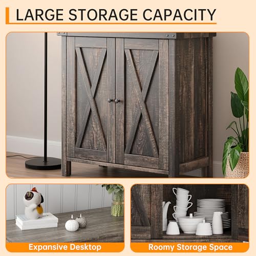 GAOMON Farmhouse Sideboard Buffet Cabinet with Storage, Rustic Wood Credenza with 2 Barn Doors and Adjustable Shelf, Grey Wash Console Cabinet for Kitchen, Dining Room, Living Room or Entryway