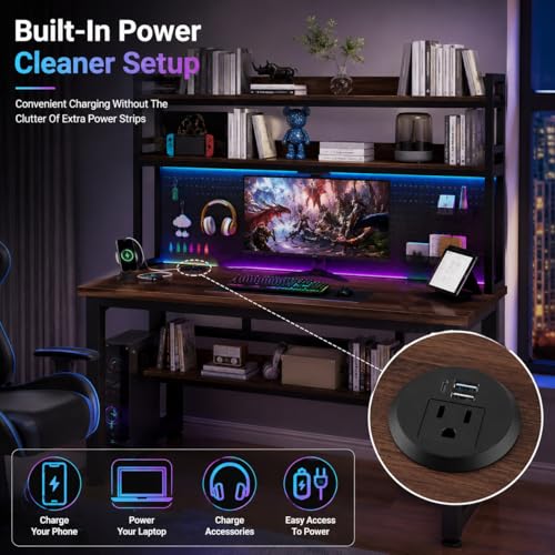 Computer Desk with Power Outlet & LED Lights, view 7