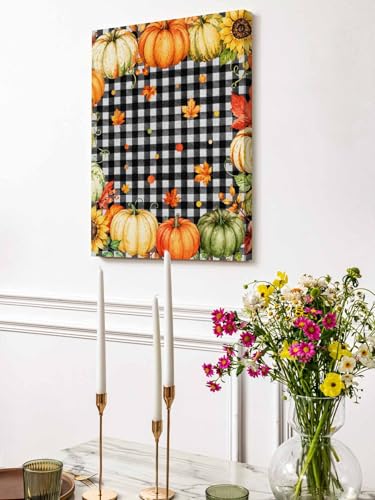 NuYeBiofx Thanksgiving Autumn Orange Pumpkins Canvas Wall Art Prints,30"x20" Framed Picture Artwork Buffalo Plaid Frame Printed Canvas Oil Painting for Living Room Bedroom Office,Ready to Hang