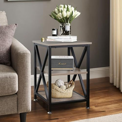 End Tables Living Room Set of 2, 16" D x 16" W x 24" H, Indoor End Tables Living Room with Storage Shelf, Square End Table Set of 2, X-Shaped Night Stands for Bedroom, Farmhouse Wood Side Tables